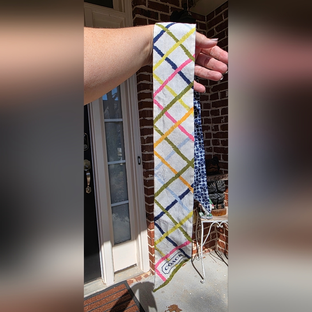 Coach Plaid and Navy Polka Dot Scarf - Picture 3 of 3